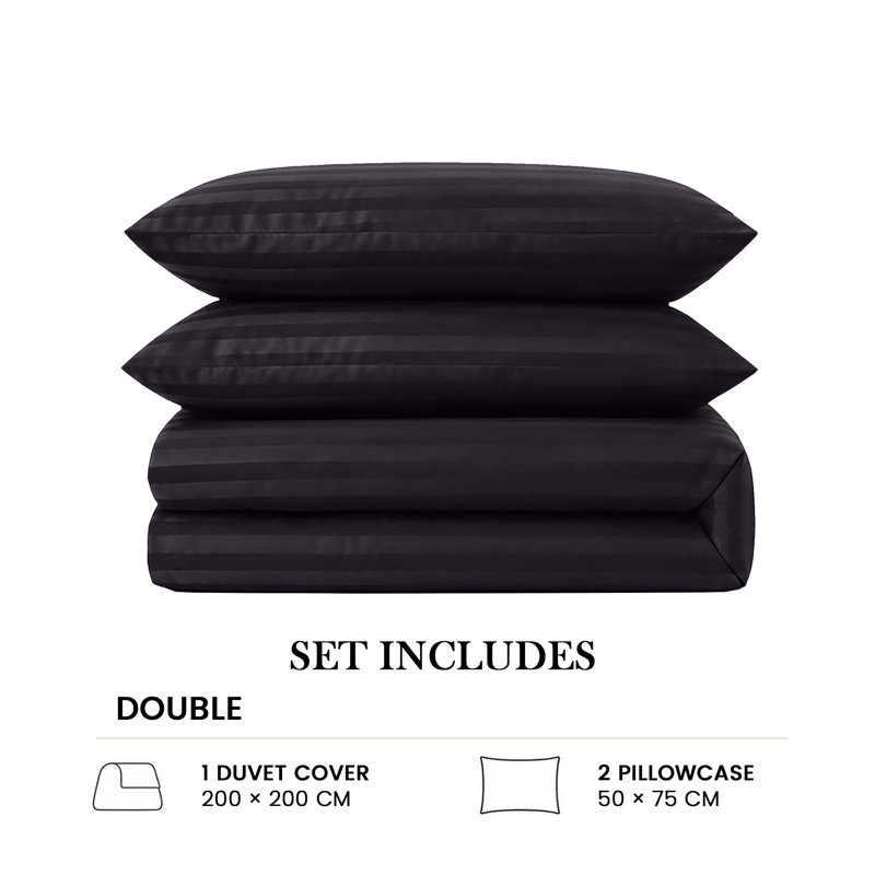 Imperial Homeware London Microfiber Striped Duvet Cover Set with Pillowcases Included, Black Striped