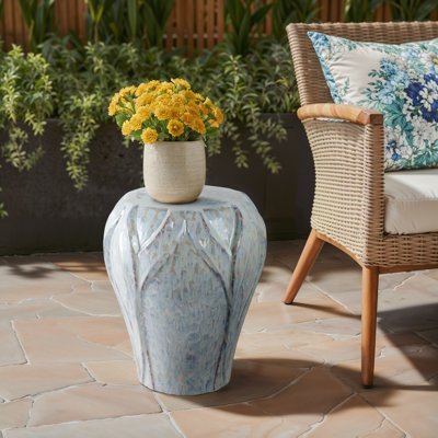 Ivory Ceramic Garden Stool With Textured Glaze - 18" Indoor/Outdoor Accent Table For Home & Patio by Red Barrel Studio