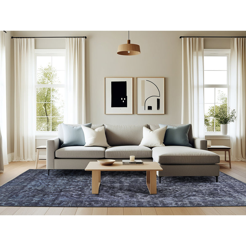 Tapis de zone bleu ardoise contemporaine, Rectangle 6 pi x 9 pi
