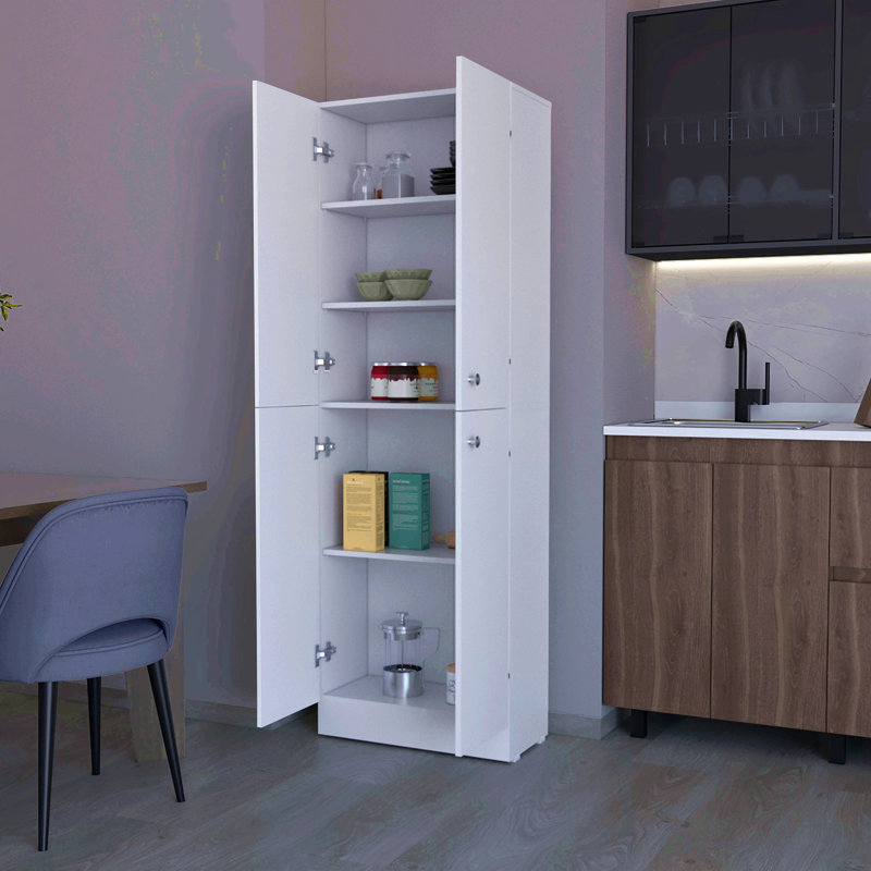 Garde-manger avec 4 portes et 5 tablettes cachées, Blanc