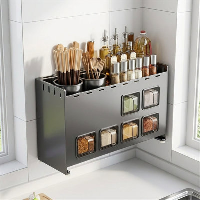 6-compartment Wall-mountable Stainless Steel Spice Rack(nano-scale Oil-repellent Coating Process)