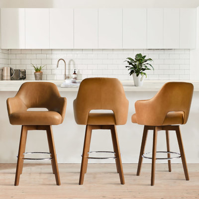 Celines 26.5" Swivel  360-degree Faux Leather Upholstered Counter Stool Set of 3