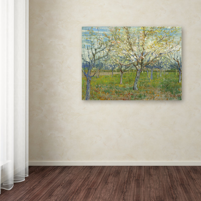 «The Pink Orchard» par Vincent Van Gogh - reproduction d'art sur toile tendue, H 14 po x l 19 po