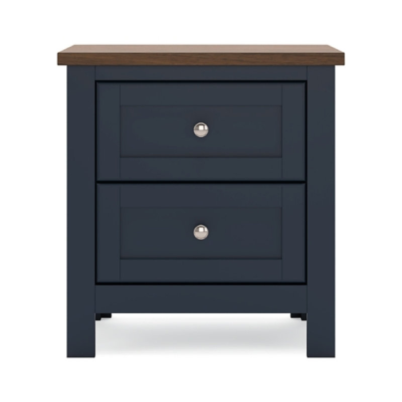 Table de chevet Docken, 2 tiroirs, style Shaker, bleu ardoise et brun clair