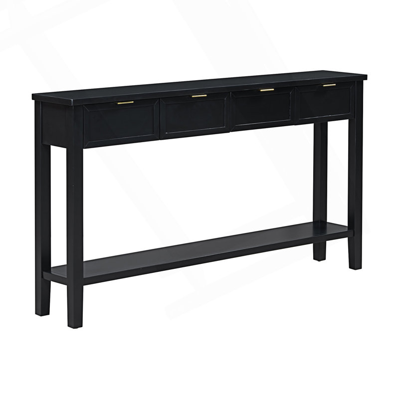 Console moderne avec 4 tiroirs spacieux, Noir, noir, noir, noir