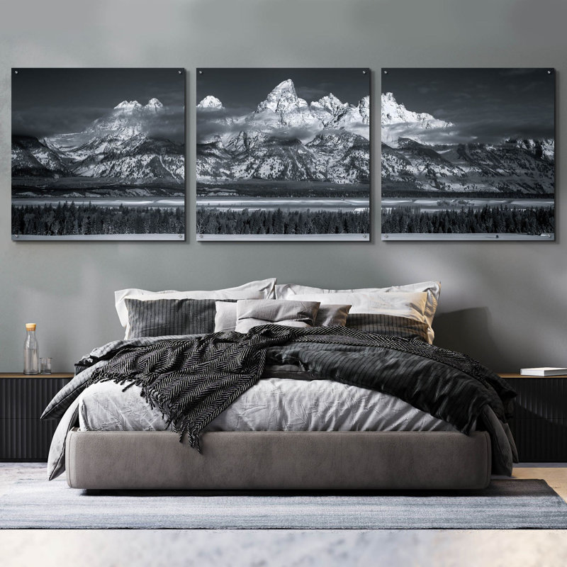 «Teton Pano Above Clouds - Grand Teton National Park» par Darren White, art mural en verre acrylique, ensemble de 3 pièces