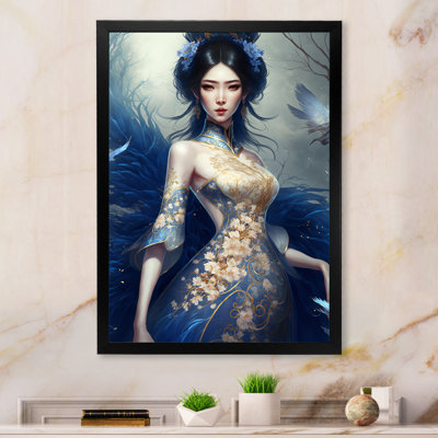 Chaysen, femme d'anime japonaise avec une robe bleue sur toile