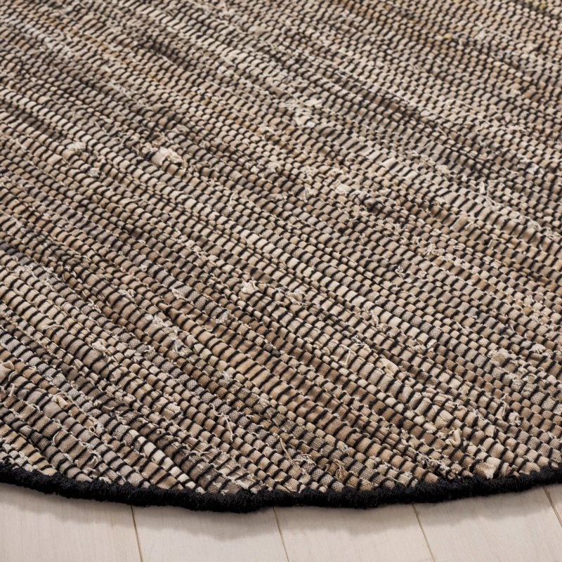 Abiodun Hand Woven Denim/Cotton Rug in Black/Beige, Round 6'