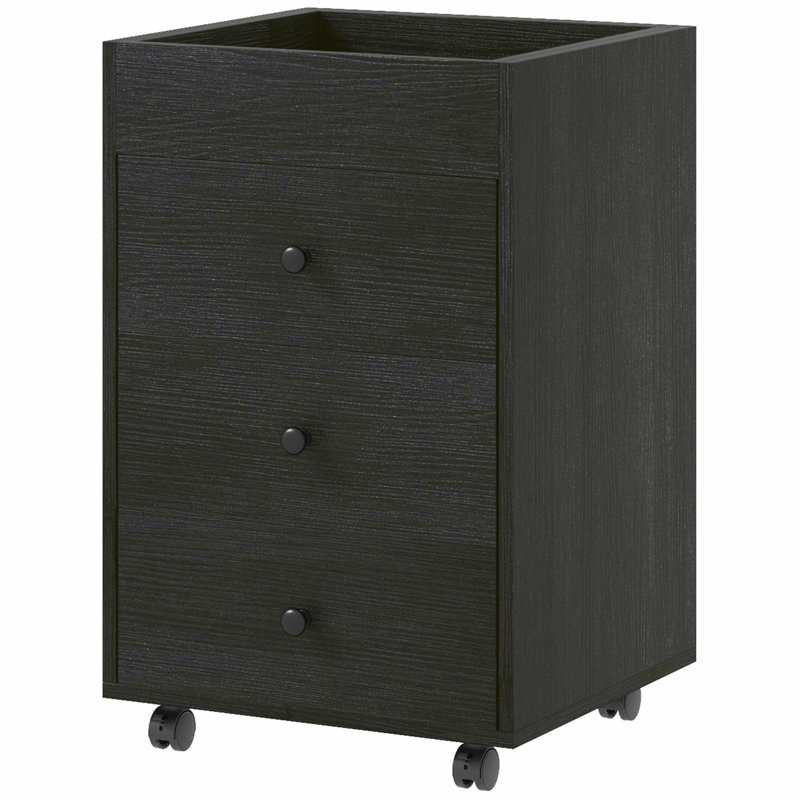 Office Storage Cabinet With 3 Drawers, Filing Cabinet With Wheels And Removable Tray, Walnut