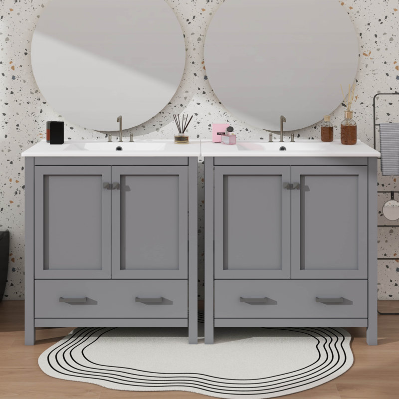 Ensemble de meuble-lavabo de salle de bain 60 po, Gris, Gris