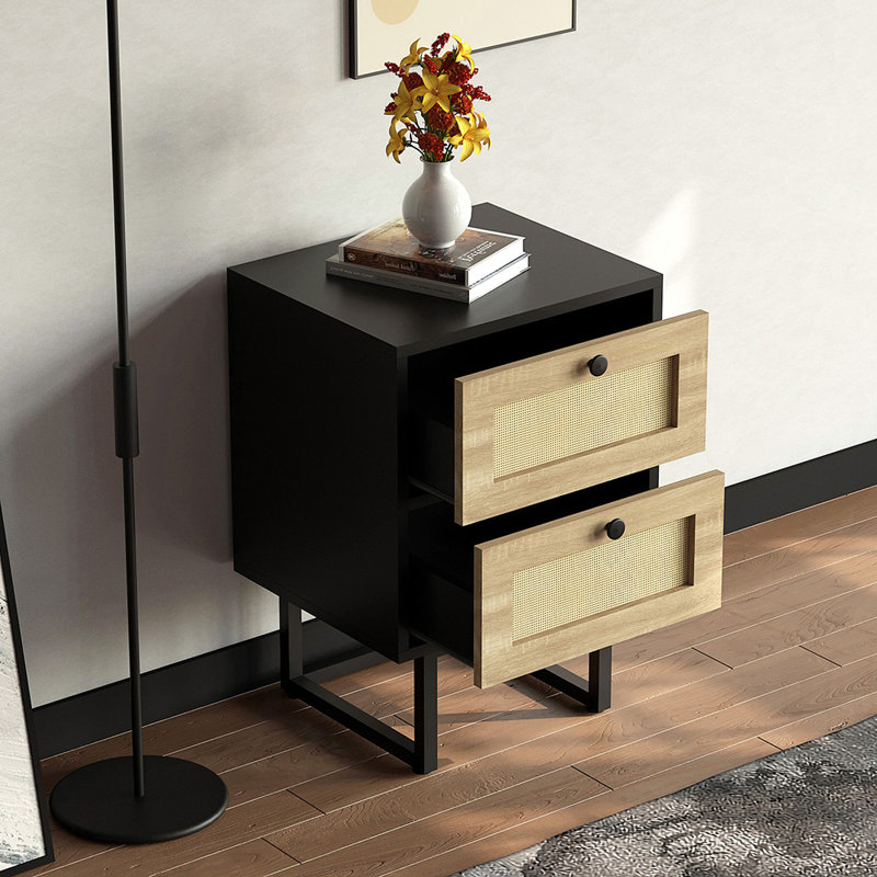 Black bedside table, bedroom table, 2 drawers, bedside table with frame for bedrooms, coffee table, side table with storage compartment 57 x 40 x 34cm, bedside table with frame for bedrooms