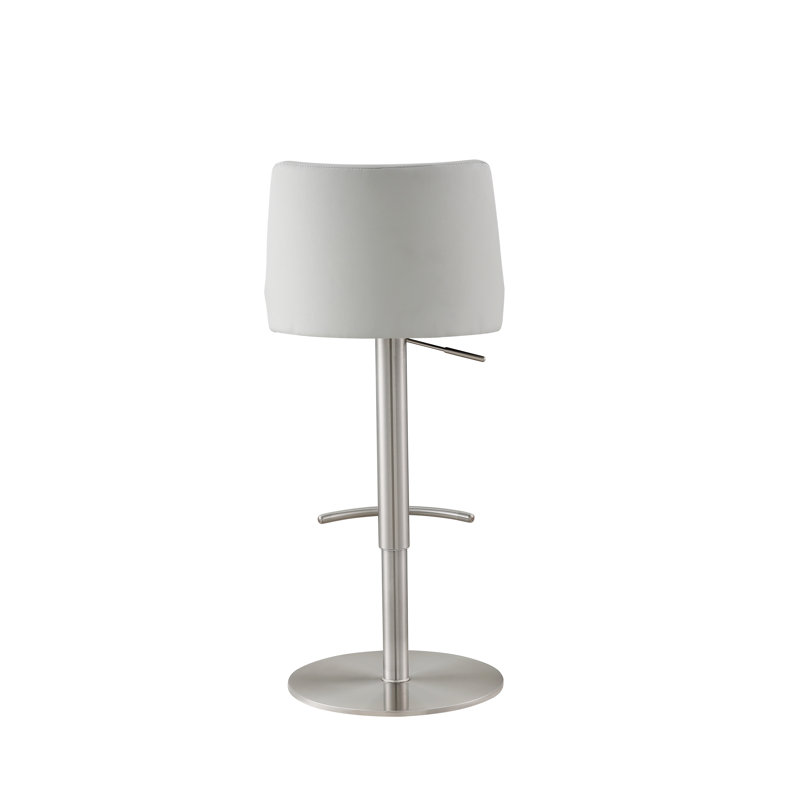 Watseka Swivel Upholstered Genuine Leather Adjustable Height Counter Stool with Stainless Steel Frame, Black/White