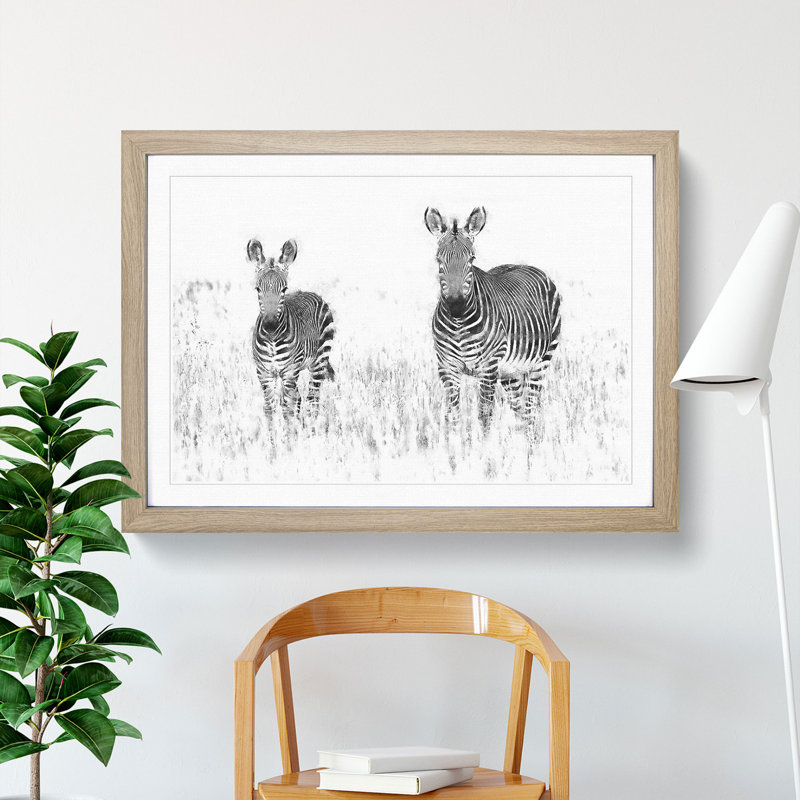 Two Zebras - Picture Frame Painting Print, 24cm H x 33cm W x 2cm D, Oak Framed