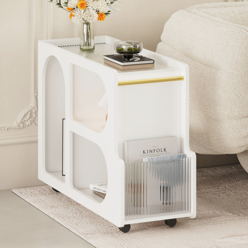 Table de chevet pour chambre à coucher, table de chevet, table de bout mobile avec roues verrouillables, petite table basse avec verre trempé cannelé