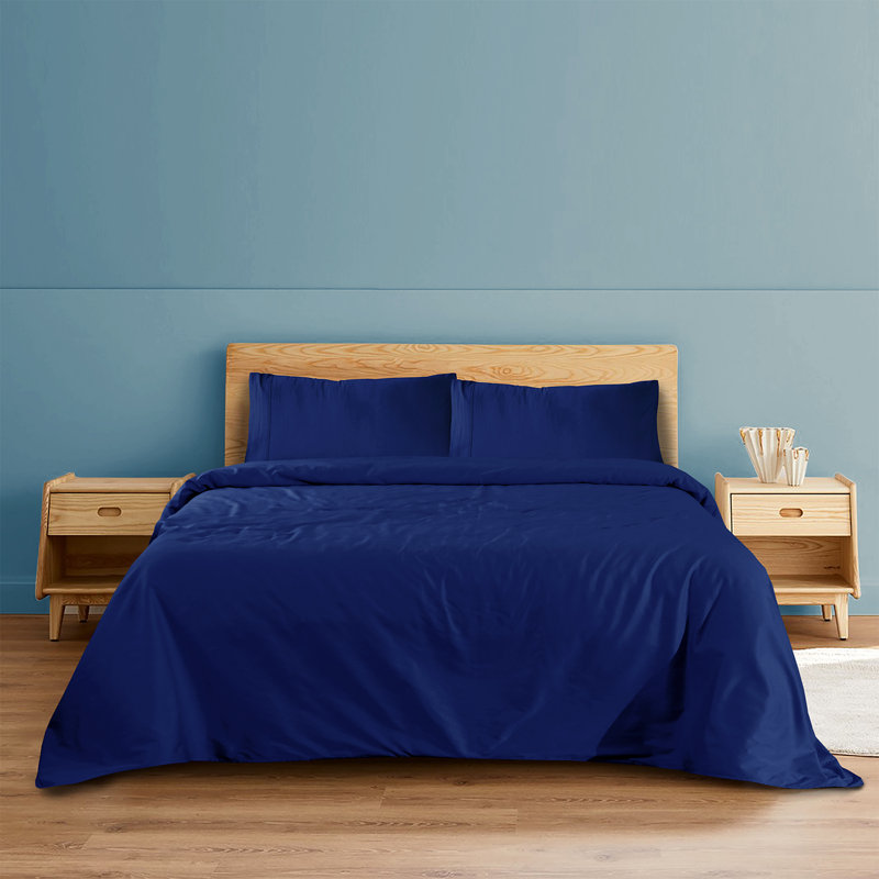  Ensemble de draps 100% coton à densité de tissage 300 fils Boston Linen Co., Bleu