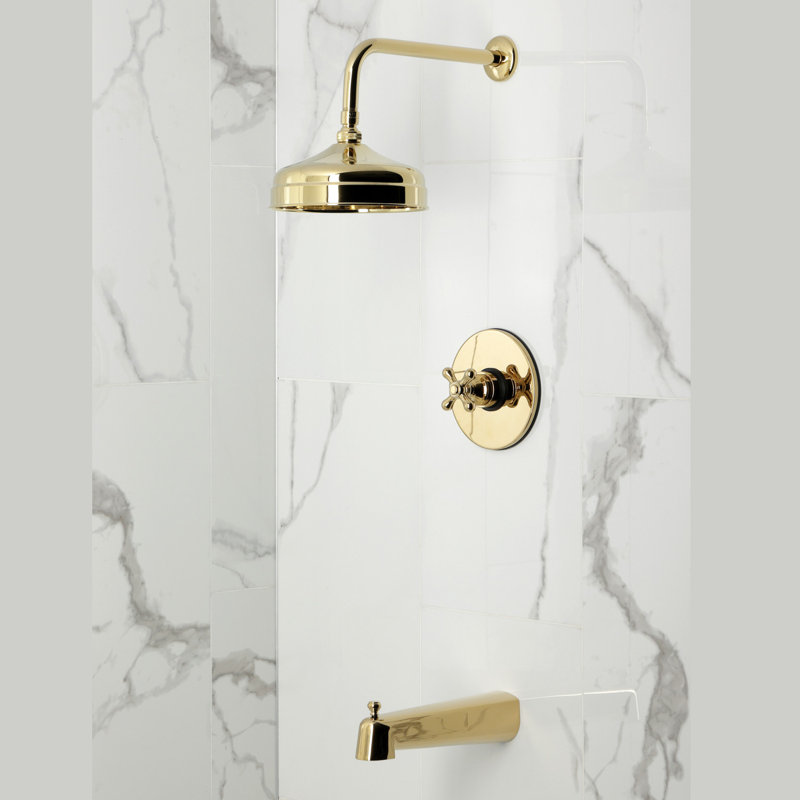 Robinet de baignoire et douche à pression équilibrée à poignée simple Kingston Brass, Laiton poli