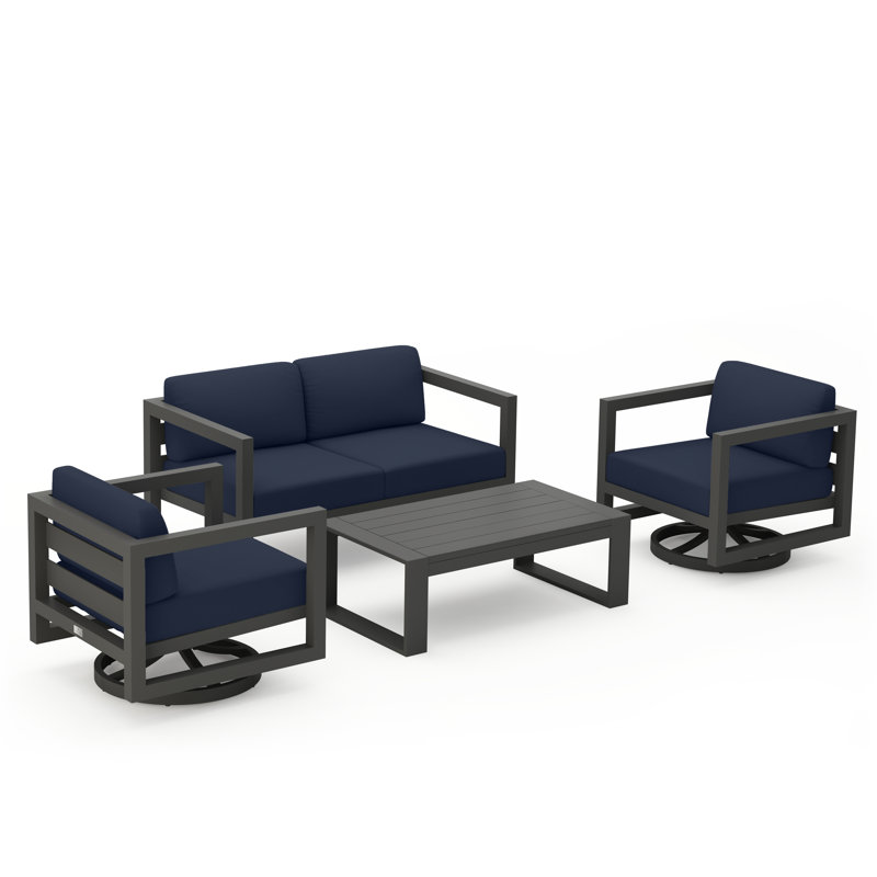 Avion 4 Piece Loveseat Set With Swivel, Spectrum Indigo Sunbrella®, Slate