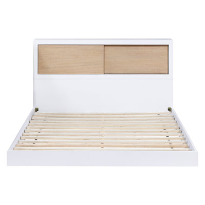 Youth Bedroom Full Bed With Bookcase - White Headboard, No Foundation, Mid-Century Modern Headboard Finish, Sliding Door Storage Unit