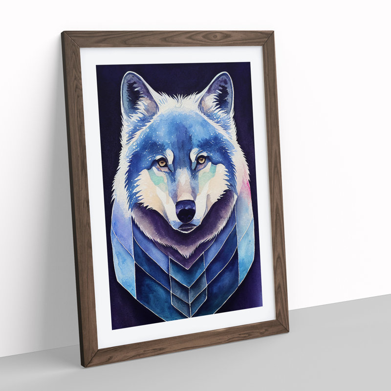 Futuristic Wolf No.1 - Single Picture Frame Print, 34cm H x 25cm W x 2cm D, Walnut