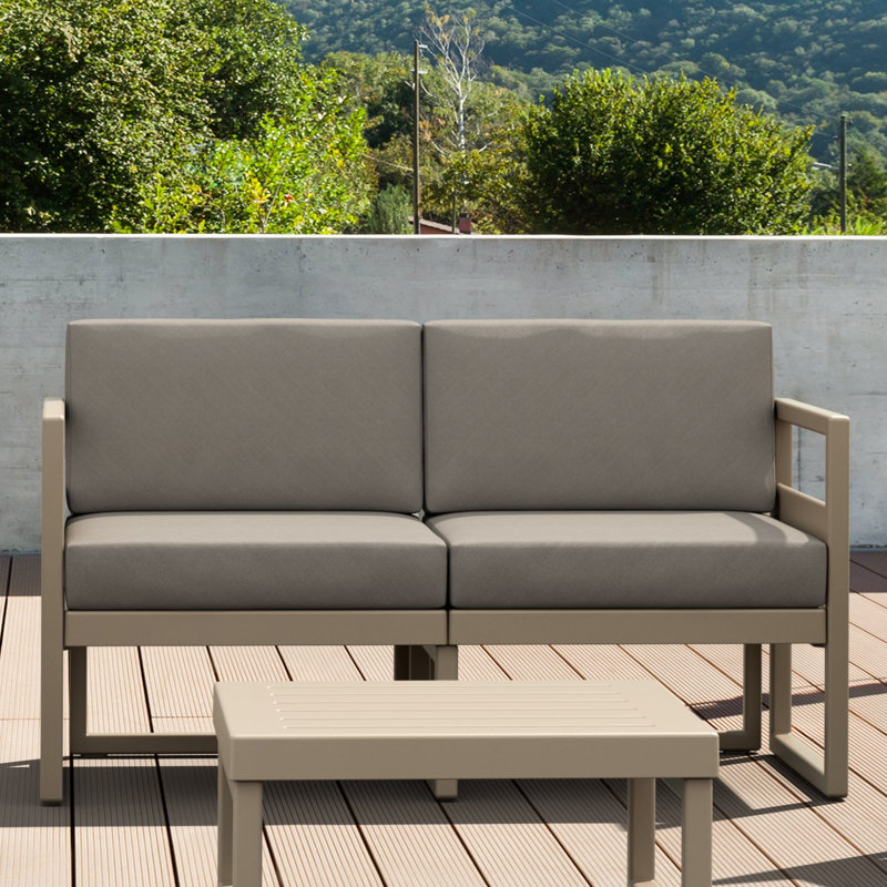 Causeuse d'extérieur Lane avec coussins Sunbrella, Taupe, Toile taupe Sunbrella®