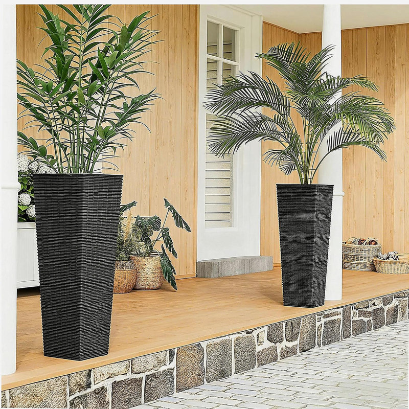Flower Boxs,Set of 2 Flower Pots,Tall Planters, Brown