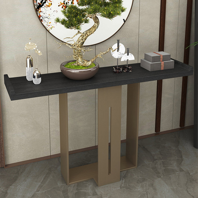 Modern Minimalist Console Table, 33.46" H x 47.24" W x 11.81" D, Black, Champagne Gold