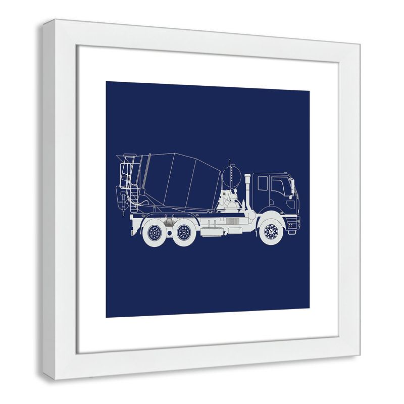 Camions Camions 1, art encadré, H 16 po x l 16 po x P 0,6 po, Encadré plat blanc