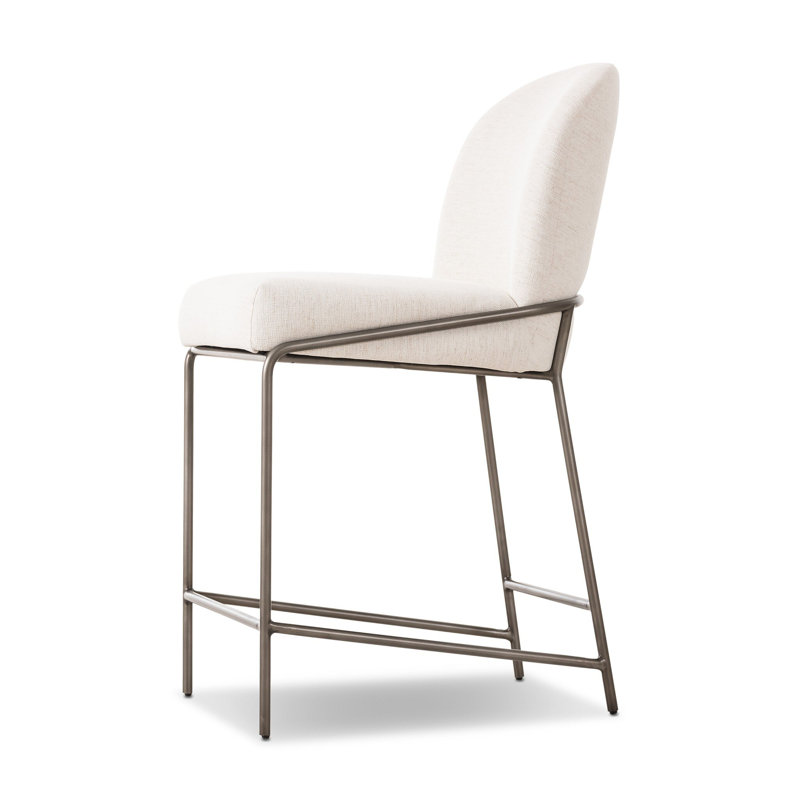 Astrud Upholstered Stool with Metal Frame, Counter Stool (25" Seat Height), Polyester Blend White