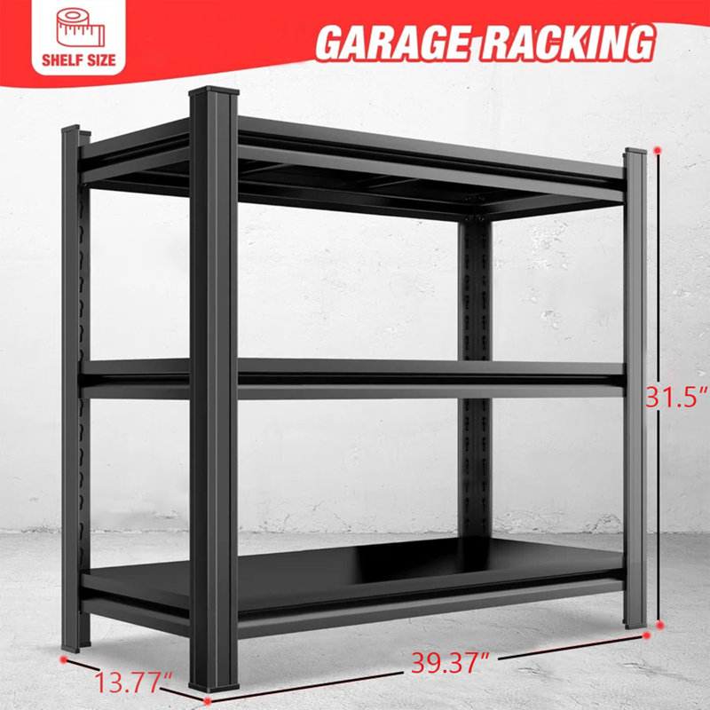 Étagère de rangement à 3 niveaux en métal noir avec cloisons réglables, capacité de 1200 lb pour la cuisine, le garage et le marché