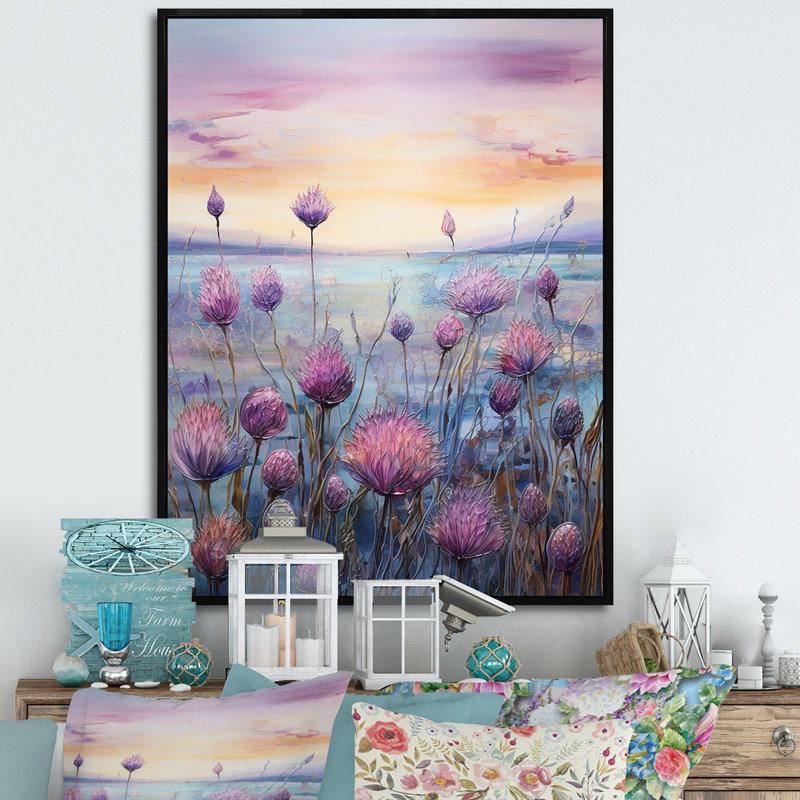 Minimalisme, chardon, nature, fluorescence III sur toile, Cadre flottant noir, H 44 po x l 34 po x P 1,5 po