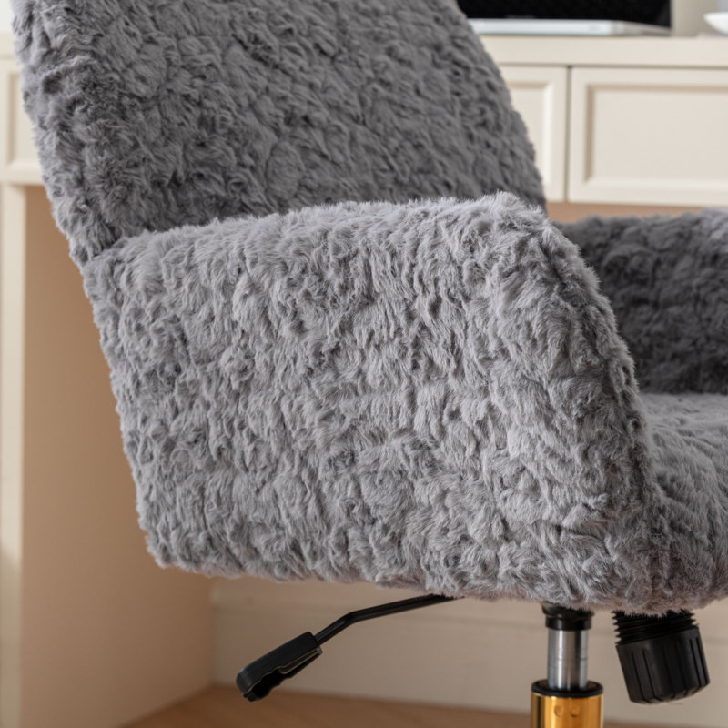 Chaise de bureau, chaise de bureau en poils de lapin artificiels avec base en métal, chaise de bureau pivotante réglable, chaise de coiffeuse
