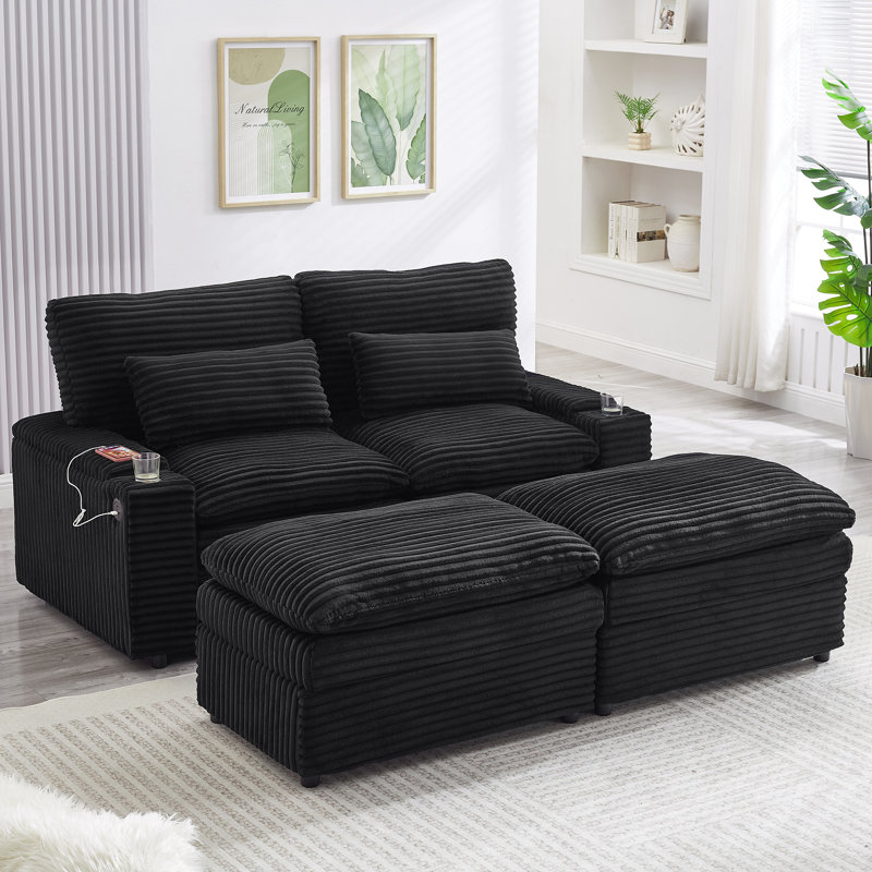 Canapé-lit modulaire avec causeuse 70,9 po - Combinaison libre avec rangement, 2 repose-pieds, 4 supports USB et 2 porte-gobelets, noir