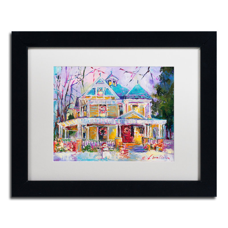 « christmas house », impression sur toile, H 11 po x l 14 po x P 0,5 po, Cadre noir, Blanc