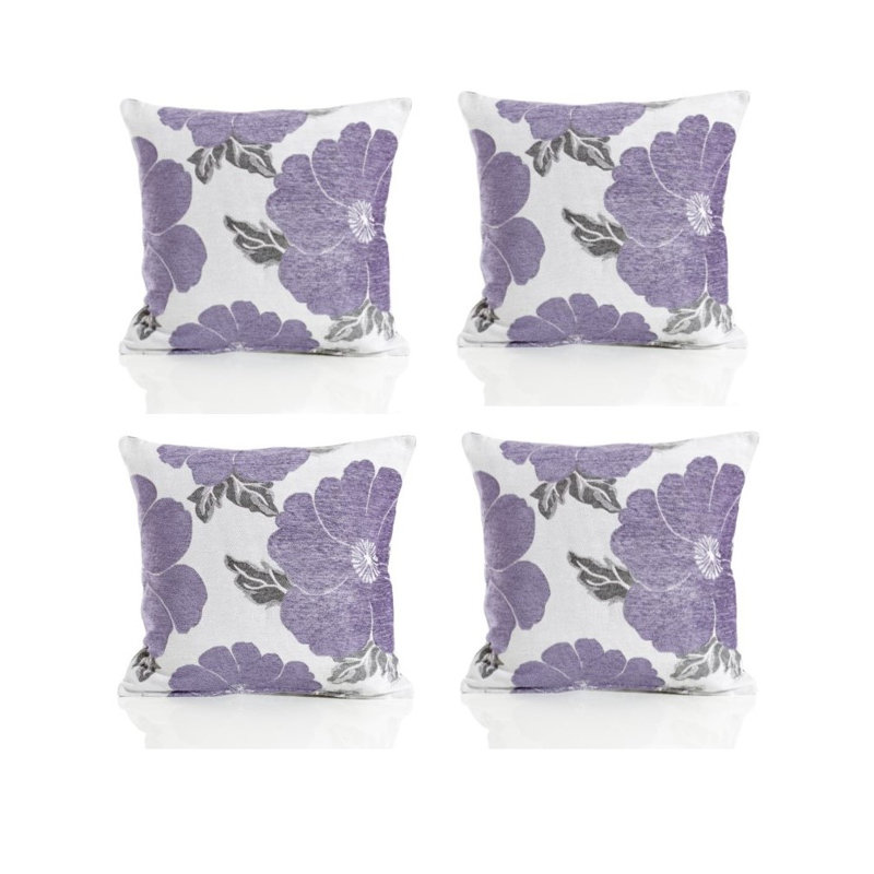 Darionte Poppy Chenille Cushion Cover with Filler Pad, Purple, 45 cmH x 45 cmW