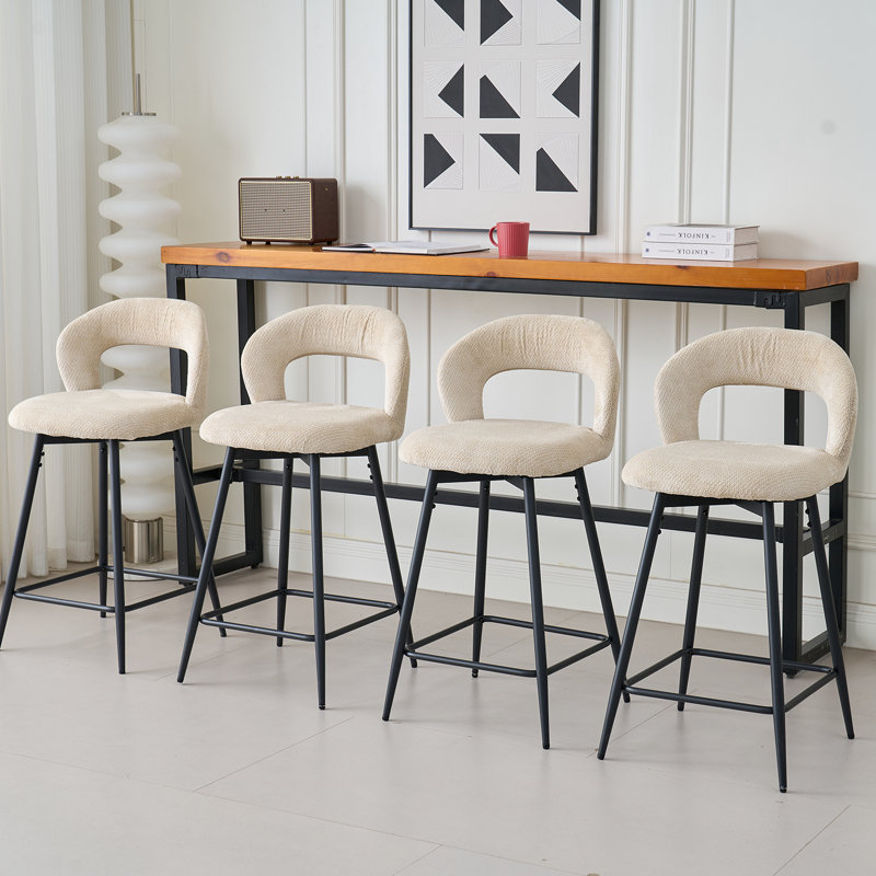 Swivel Upholstered Bar Stool with Iron Frame, Khaki