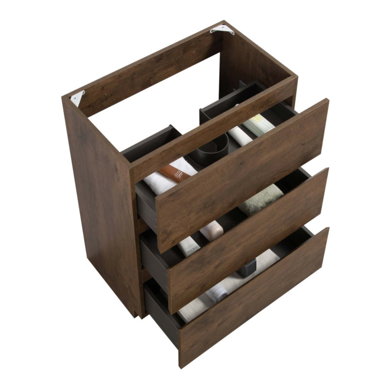 Meuble-lavabo autoportant élégant avec trois tiroirs, pré-assemblé pour une installation facile et un rangement amélioré