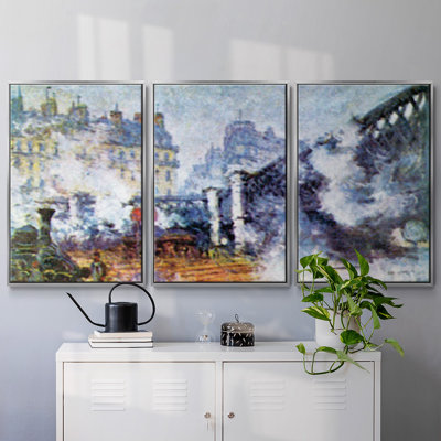 " The Europe Bridge Saint Lazare Station In Paris " by Claude Monet 3 - Pieces