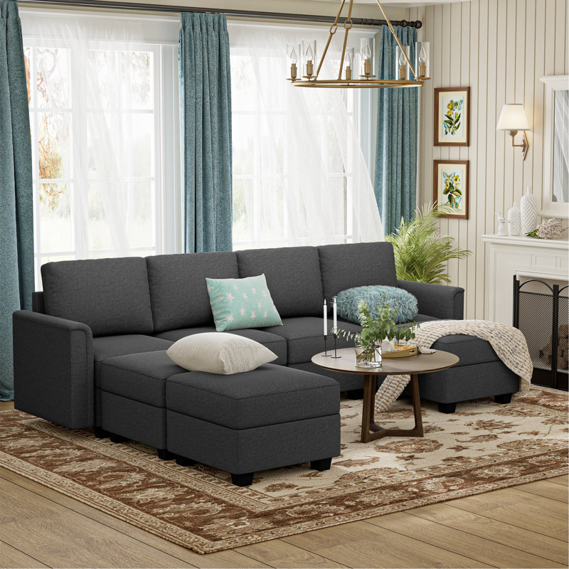 Canapé modulaire modulaire, canapé modulaire 4 places avec 3 chaises longues, canapé convertible en forme de U avec rangement, canapé modulaire confortable pour chambre à coucher, salon, bureau