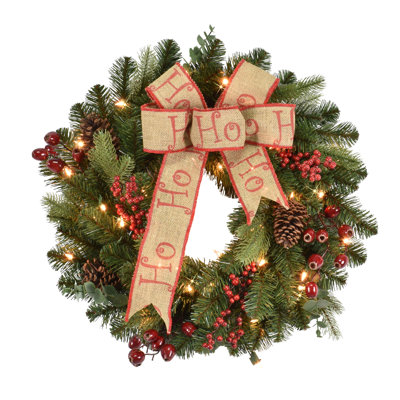 Faux Lighted Pine Rattan 24'' Wreath