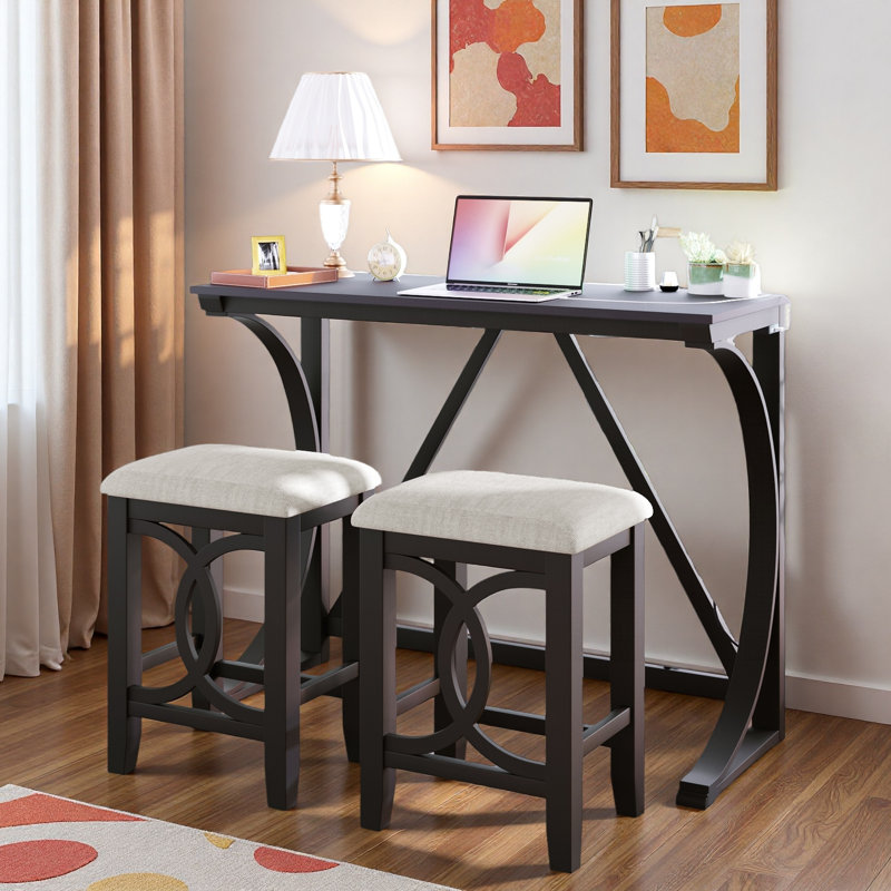 Ensemble de table de salle à manger à hauteur de comptoir 3 pièces Farmhouse avec port USB et tabourets rembourrés, Blanc