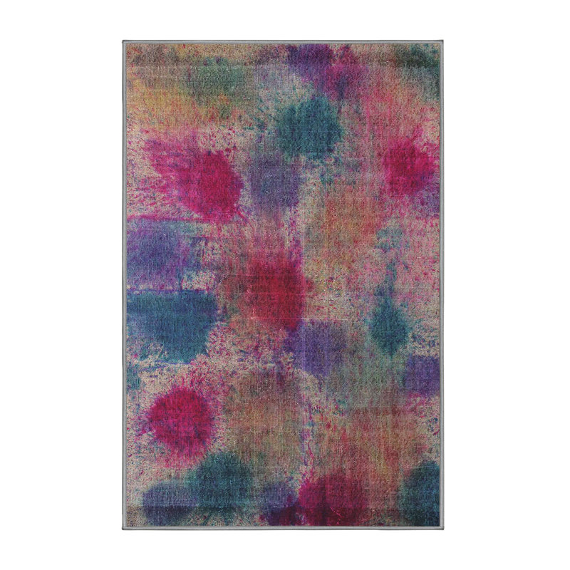 Tapis rose/bleu contemporain, Rectangle 7 pi x 10 pi