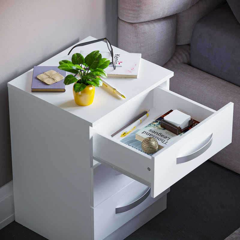 Arkadij 3 Drawer Fronts Bedside Table, White