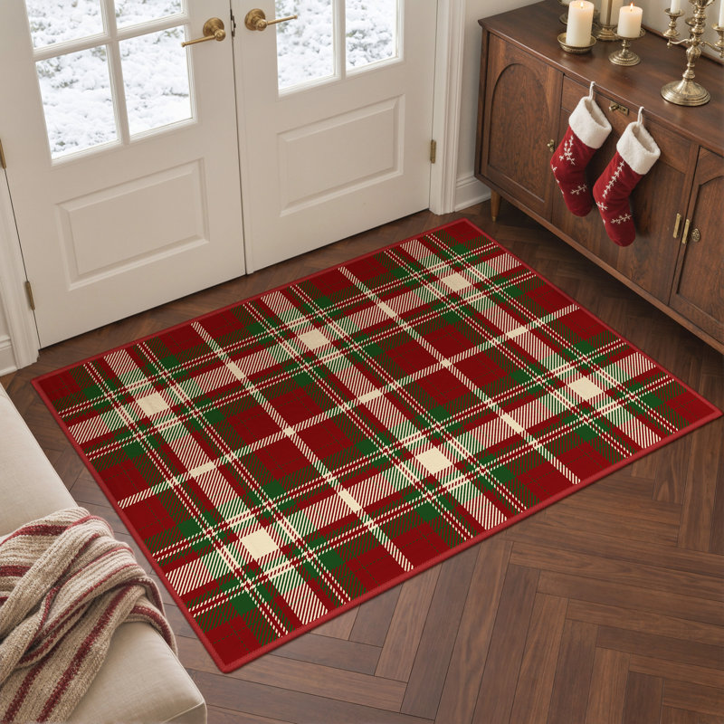 Tapis à carreaux lavable à la machine Christmas, Rectangle 3' x 5'
