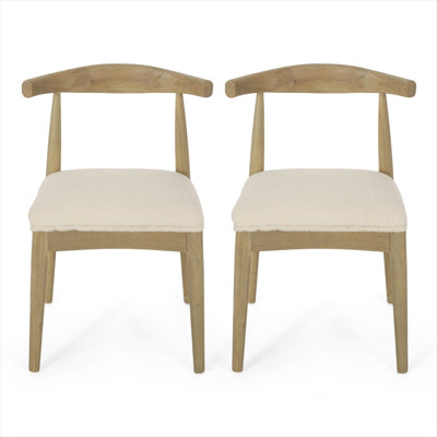 Upholstered Side Chair Set of 2 with Tapered Wood Legs, Neutral Beige Fabric, Mid-Century Style, 21.75 W x 20.5 D x 30.5 H