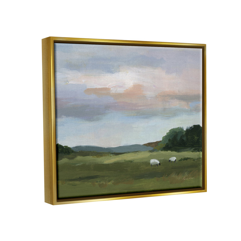Moutons dans un champ, Cadre flottant métallique doré, H 17 po x l 21 po x P 1,7 po