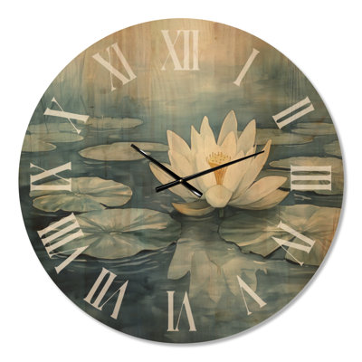 Horloge murale florale en bois - Lotus blanc calme