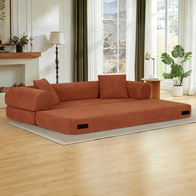 Canapé-lit futon de 80 po pour grand lit, canapé-lit pliable sans os avec 2 coussins - aucun assemblage requis, Orange