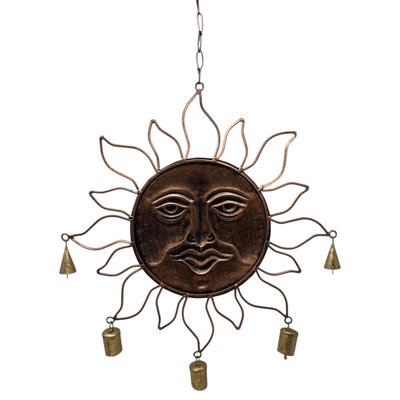 Sun Face Bell Chime in Copper Patina
