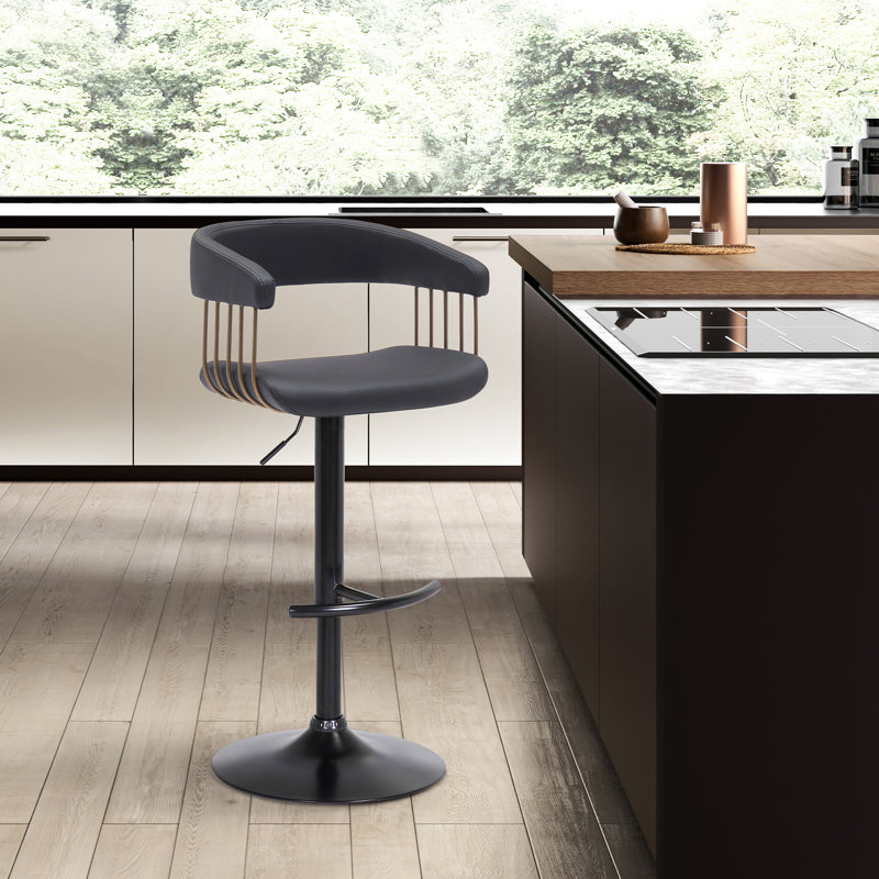 Tabouret de bar pivotant à hauteur réglable avec accoudoirs et base piédestal Demetrik, Noir / Bronze doré