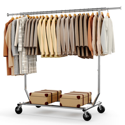 Heavy Duty Clothes Rail 136kg (300lbs) Capacity, Extendable Hanging Rack with Lockable Wheels